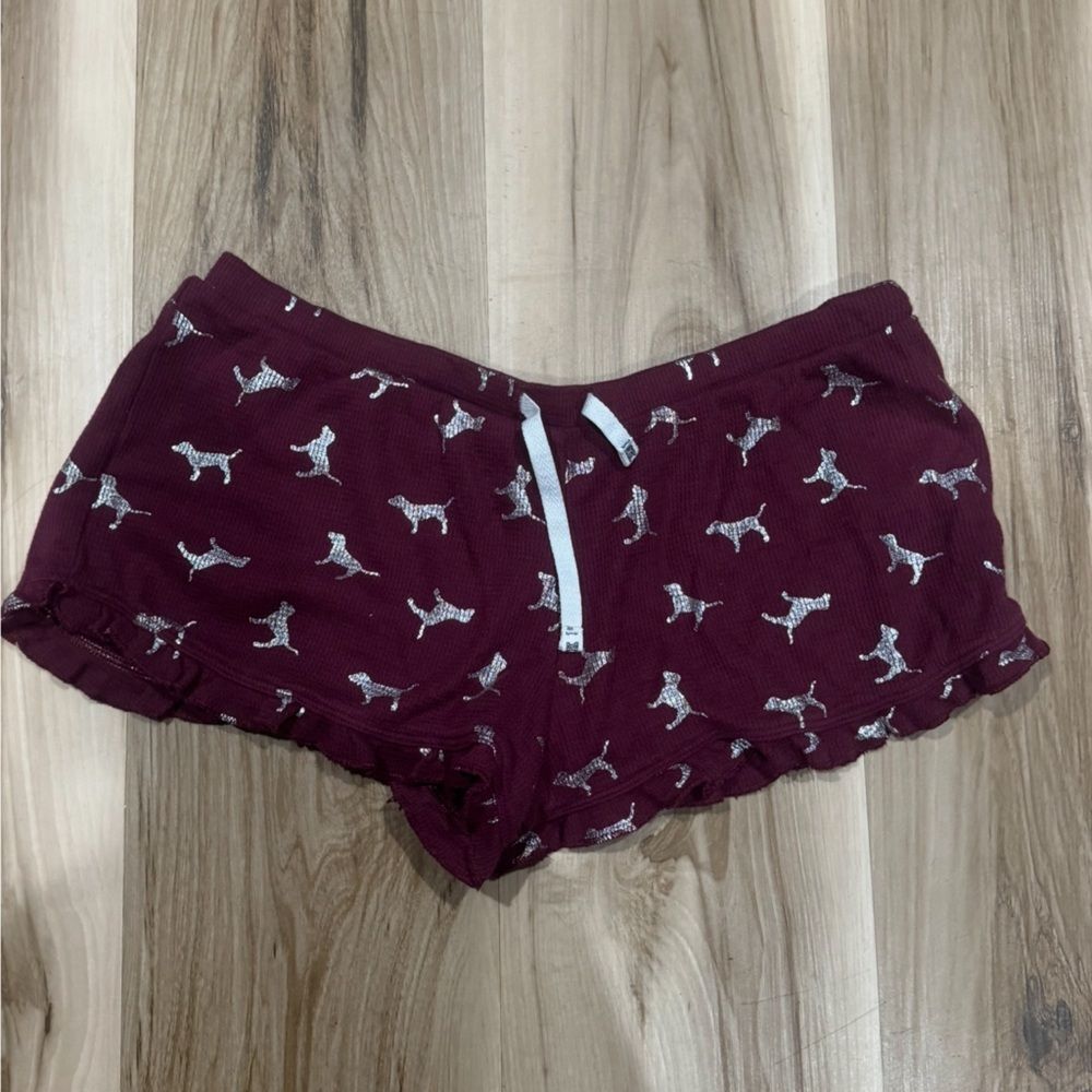 Victoria’s Secret PINK Maroon Silver Waffle Knit Dog Sleep Shorts Women’s Medium